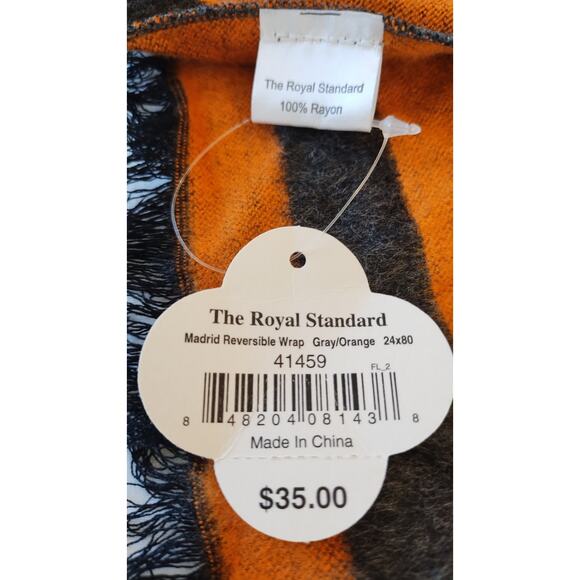 NWT The Royal Standard Madrid reversible wrap Gray Orange 24x80 - Picture 2 of 6